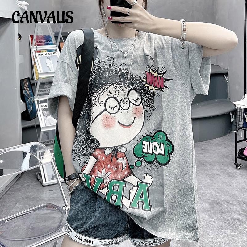 Plus Size Summer Women's T-shirt Cartoon Girl Pattern Printed Short Sleeve Tops