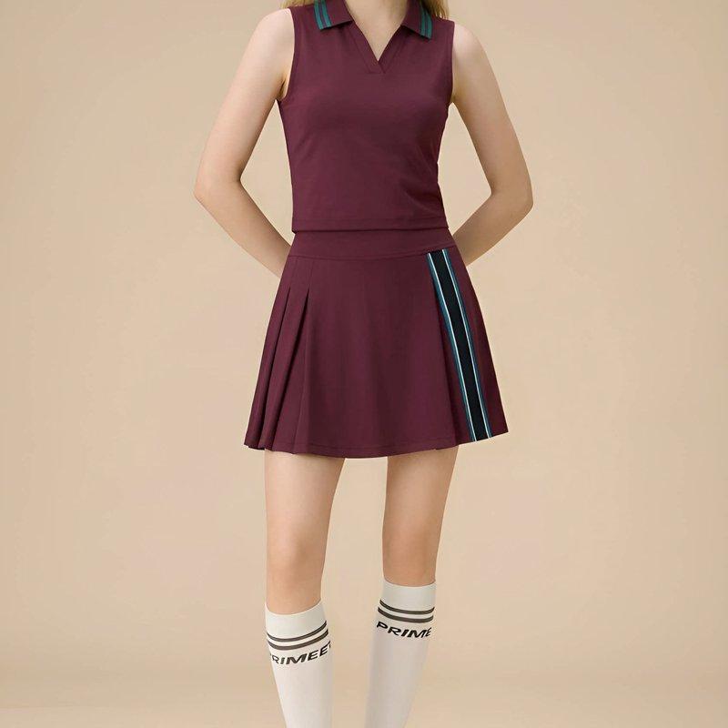 2026 Tennis Skirt Sports Suit For Women, Polo Neck, Contrast Color, Anti-Exposure, Quick-Dry, Badminton And Golf Set
