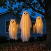 Playful Ghost for Indoor Parties 3 Pcs Lighted Dog Hanging Ornaments, Spooky Halloween Outdoor Flying Floating Decor Gauze with LED Light Tree