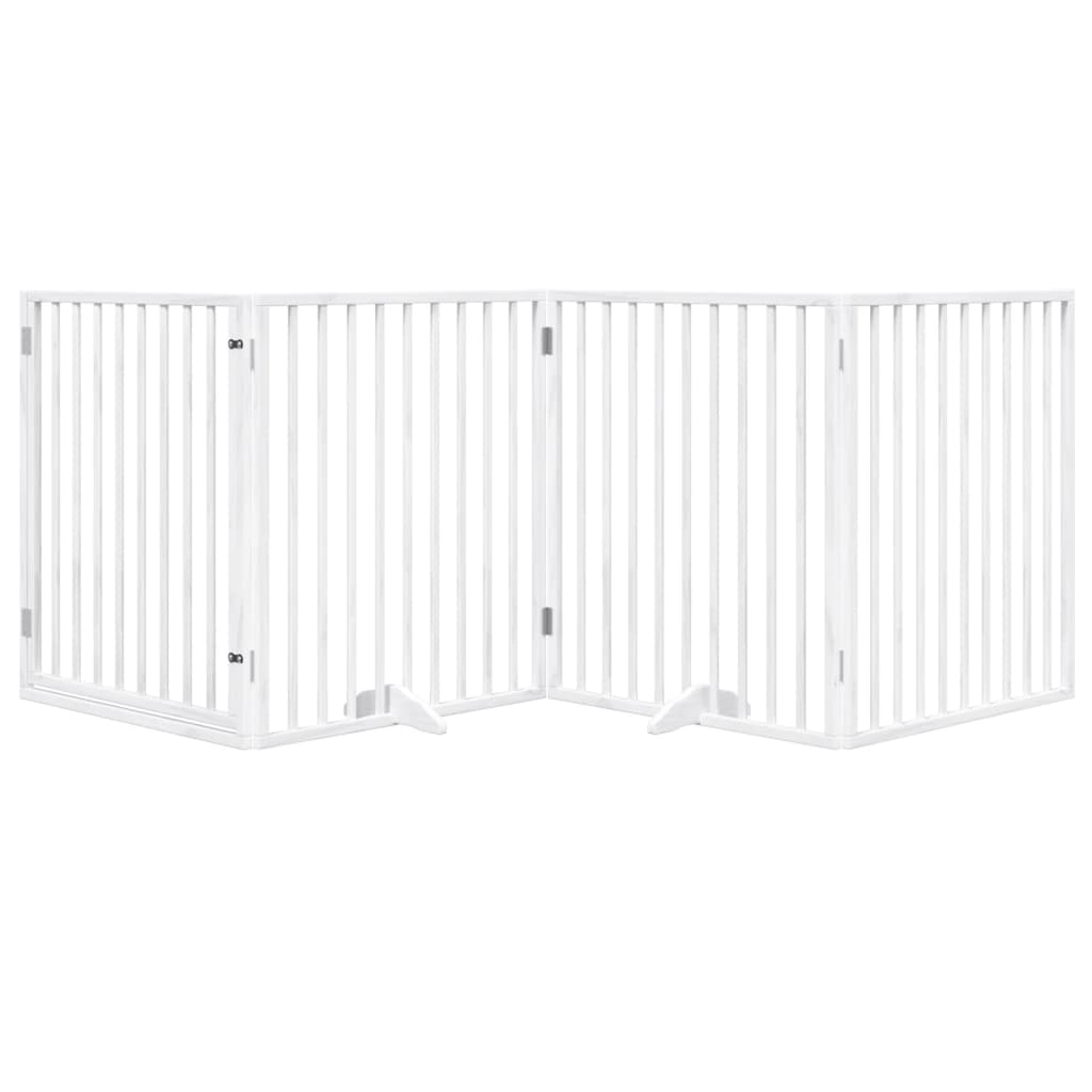 Foldable Dog Gate with Door 4 Panels White 320 cm Poplar Wood