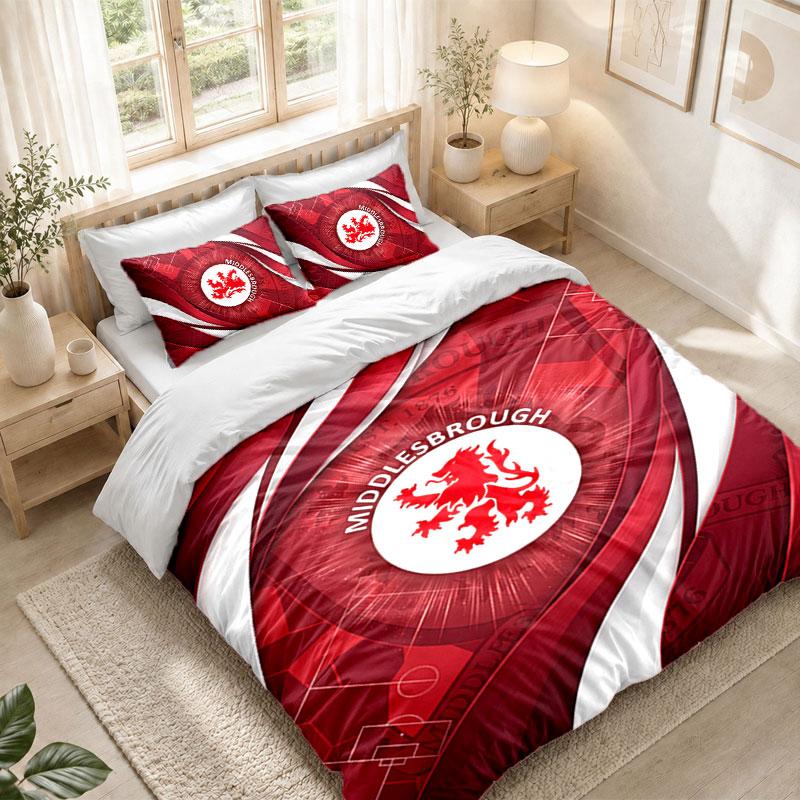 Bedding Set 1 Duvet Cover 2 Pillowcases Middlesbrough Football Print Bedroom Home Decoration
