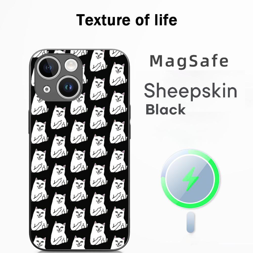 Модный хип-хоп коты со средним пальцем ins Чехол для телефона For iPhone 16 15 14 13 12 11 Plus Pro Max Высококачественный Роскошный Magsafe Овечья кожа