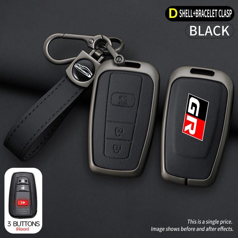 Alloy Leather Car Key Case Cover Holder Shell Key Fob For Toyota Corolla Prius Camry 70 CHR C-HR R-AV 4 Altis Land Cruiser Prado F10