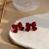 Серьги-гвоздики с красным бархатным бантом, милый темперамент, для женщин, Рождественская атмосфера, аксессуары для украшений