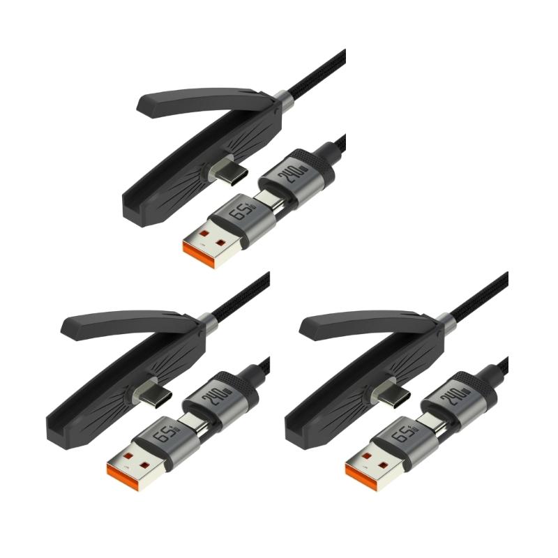 240 Вт Быстрая зарядка Type C и USB 65 Вт 2 в 1 Плетеный кабель с невидимой подставкой для телефонов, планшетов, ноутбуков, игровых устройств