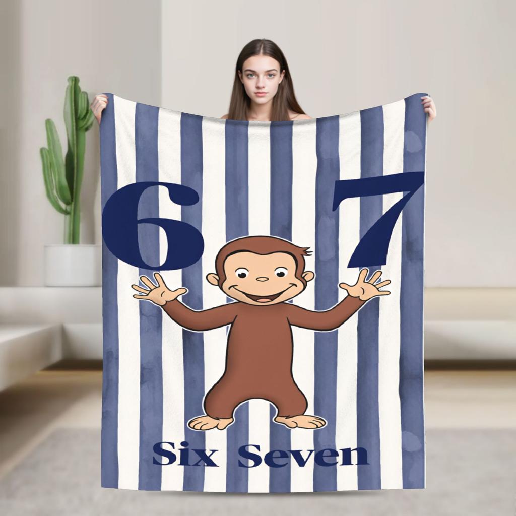 Curious George Pink Check Life Flannel Blankets Soft Throw Blanket for Bedroom Decorative Graphic Bedspread Sofa Bed Cover
