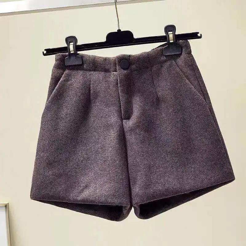 Новые осенние и зимние утолщенные шерстяные шорты для женщин, корейские свободные широкие шорты, повседневные универсальные верхние брюки-ботинки
