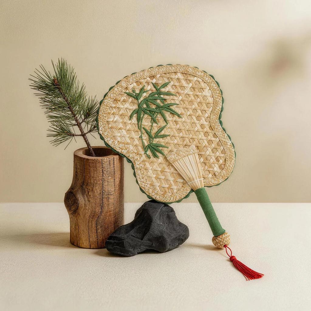 Ancient Style Embroidered Hand-Held Fan, Chinese Style Traditional Portable Palm Leaf Fan, Baby Summer Handmade Banana Leaf Fan, Small Fan