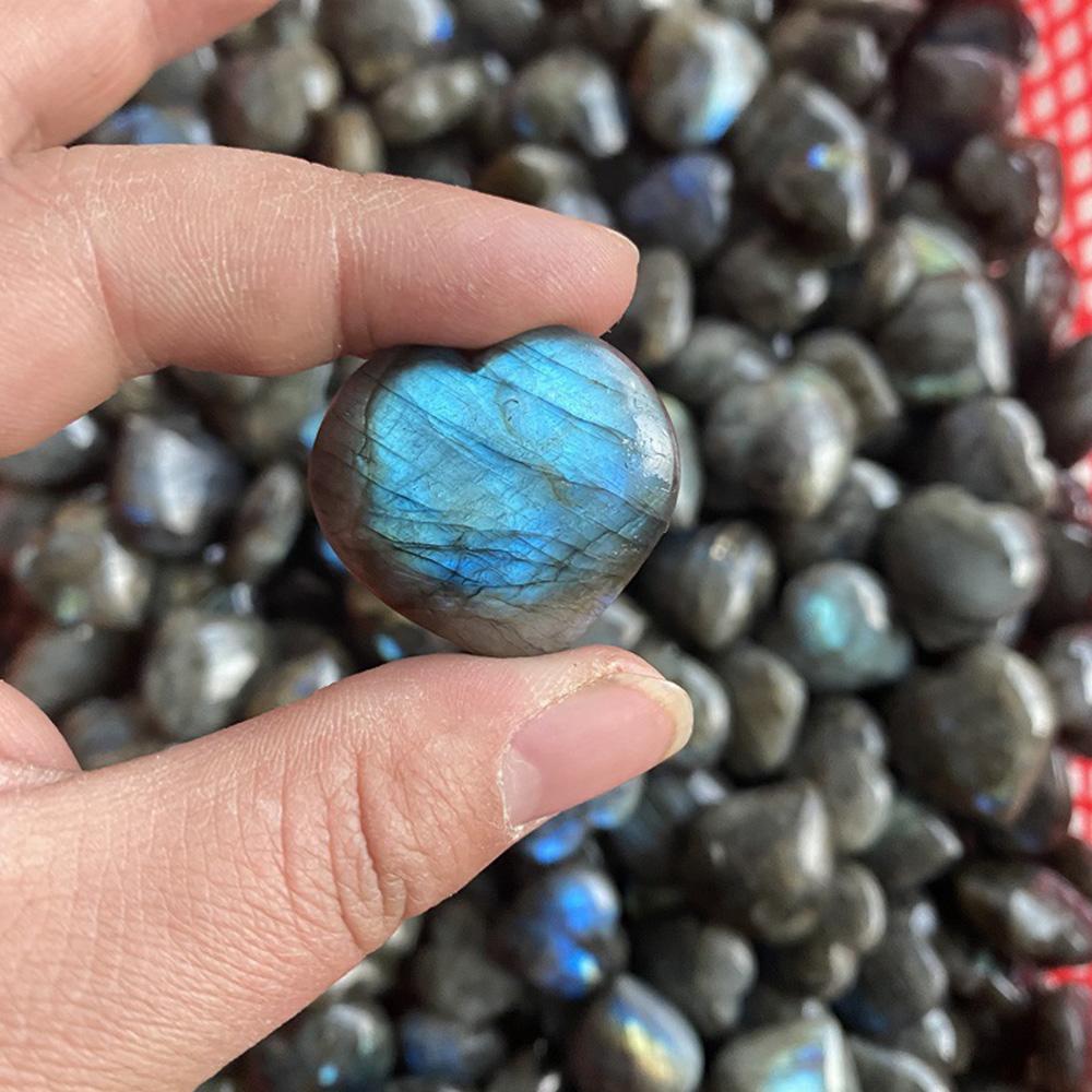 1pc Labradorite Heart Shape Palm Stone Worry Stone Therapy Smooth Gemstone for Reiki Healing Crystal Meditation Feng Shui Decor