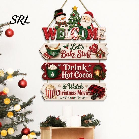 Indoor Outdoor Festive Wall Decor Rustic Wooden Hanging Pendant for Christmas Holiday Home Door, Decorative Atmosphere Art Sign Ornament with