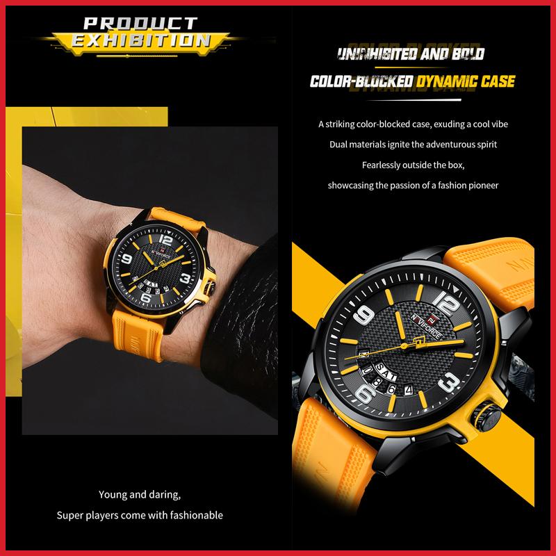 Naviforce Часы для мужчин, повседневные водонепроницаемые наручные часы с календарем, подарки для мальчиков 9215T