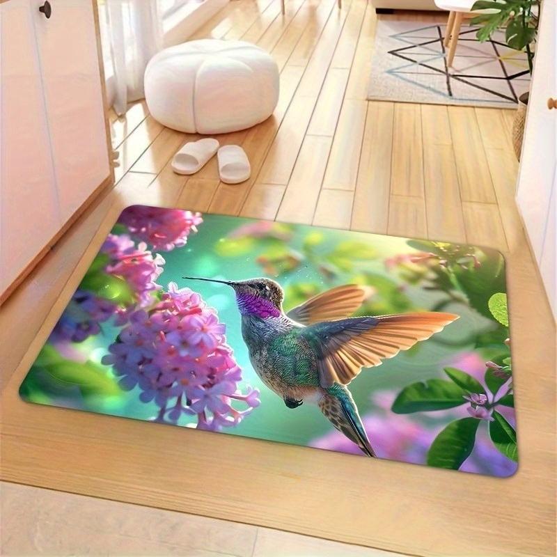 Hummingbird Flowers Print Kitchen Rug, Decorative Floor Mat for Dining Room Bathroom Bedroom Home Entrance Decor