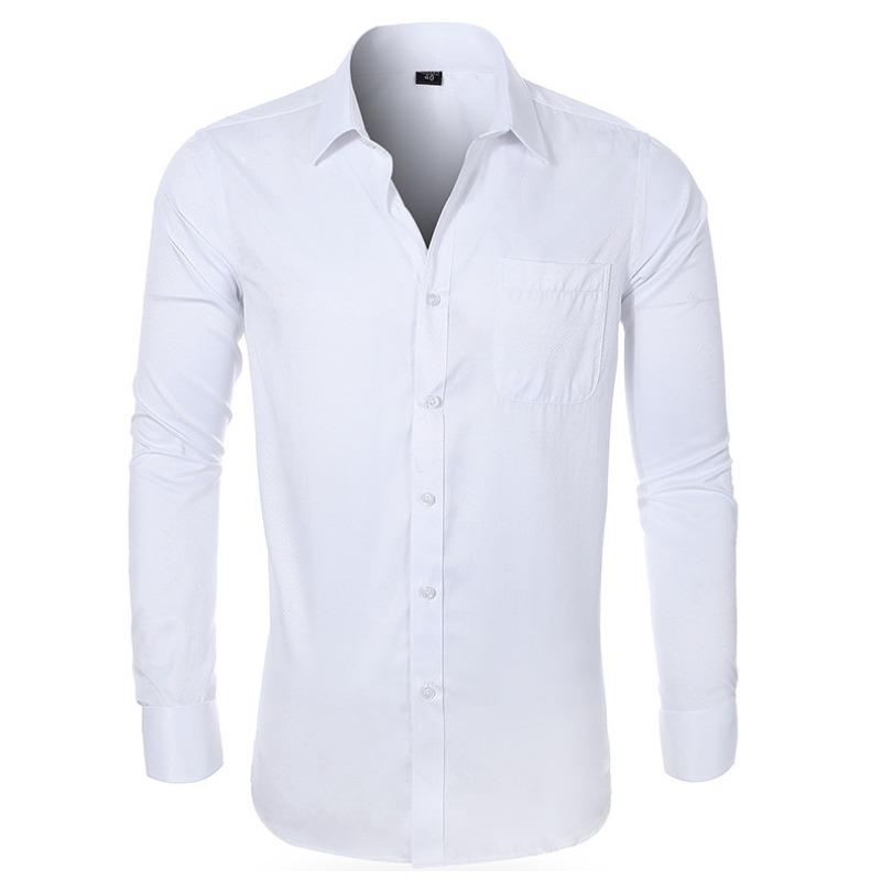 Мужская классическая однотонная рубашка с длинным рукавом большого размера