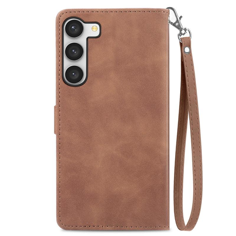 Embossed Totem Flower Phone Case for iPhone Samsung Xiaomi Huawei Honor Google OPPO Stand Holder Card Slots Zipper Wallet Cover with Hand Strap