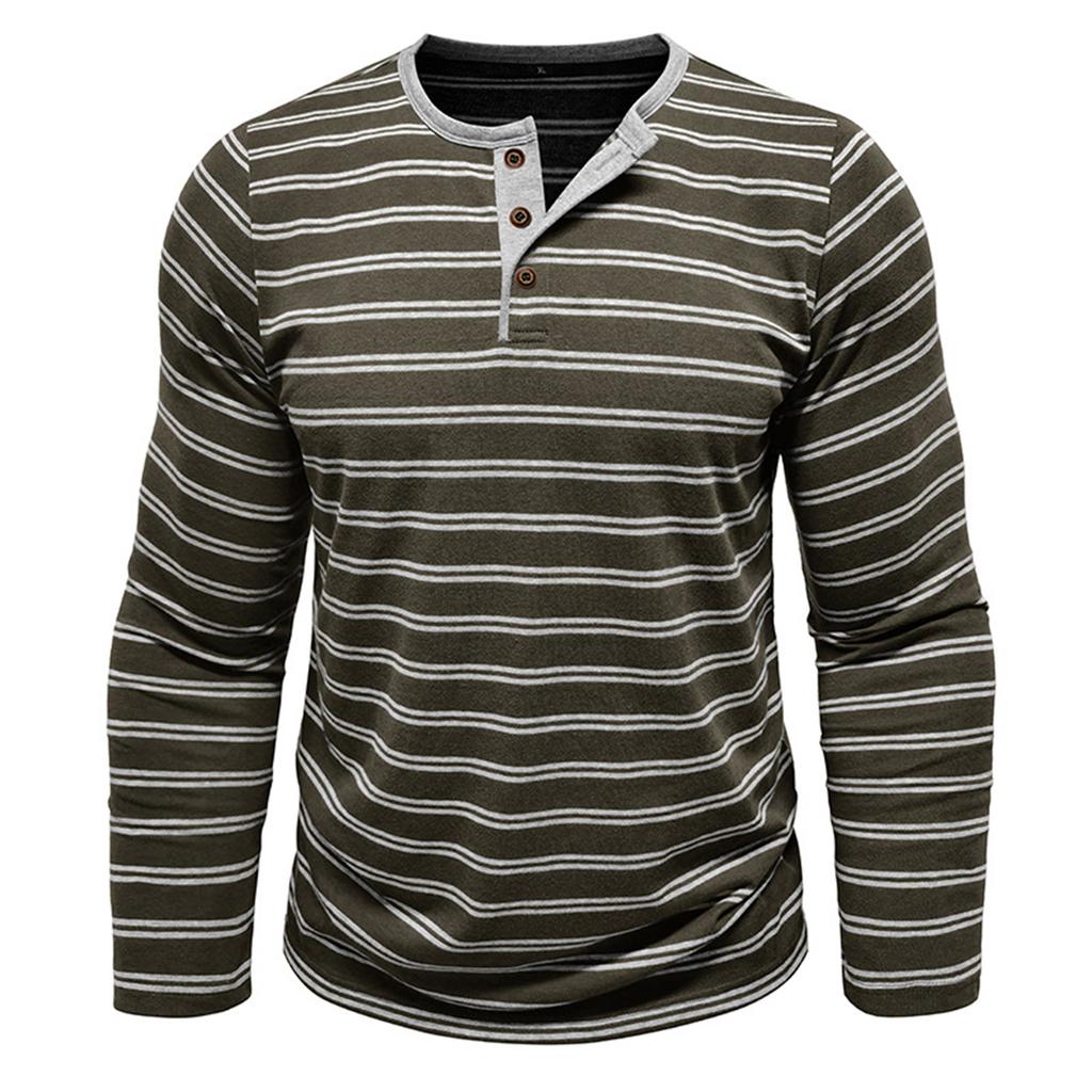 Men's Casual Long-Sleeved Shirts Striped Shirts With Three-Button Tops