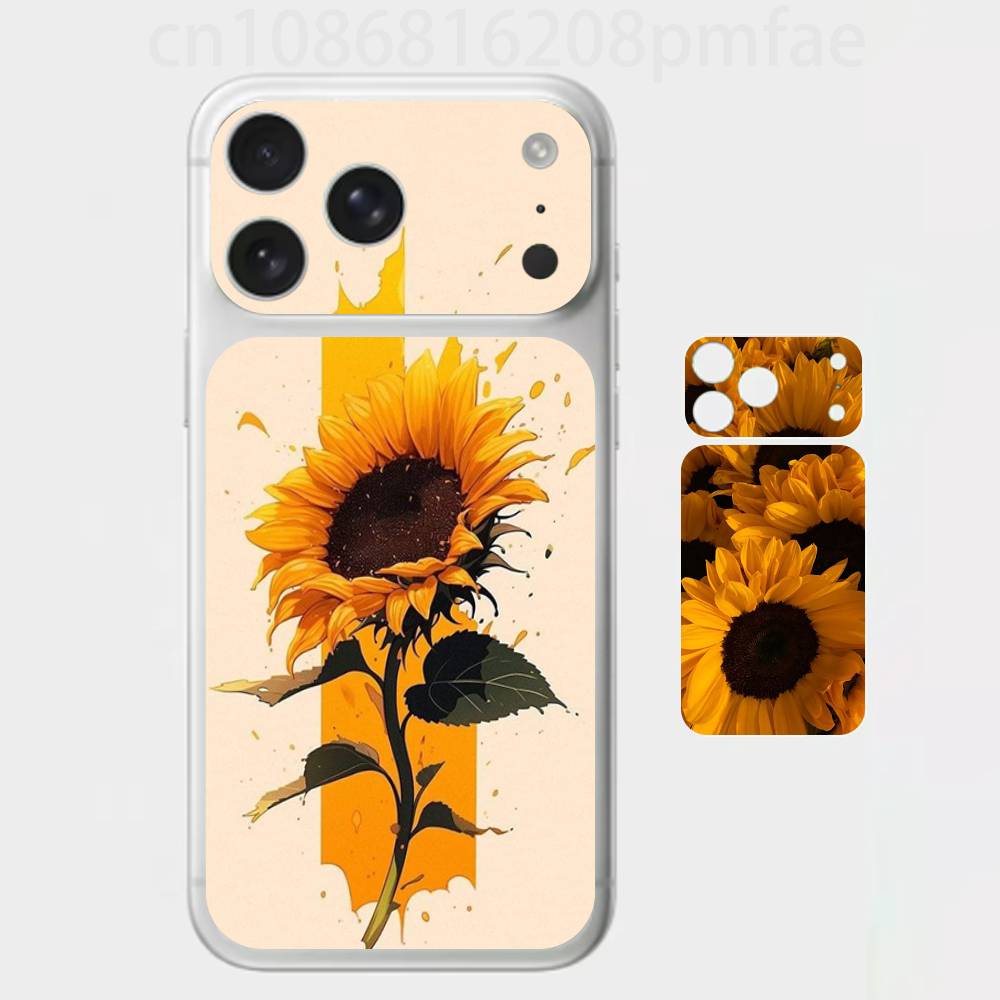 Премиальная наклейка-обертка 'Подсолнух' для iPhone 17 Pro/Max, Защитная декаль на заднюю рамку и камеру (Не чехол)