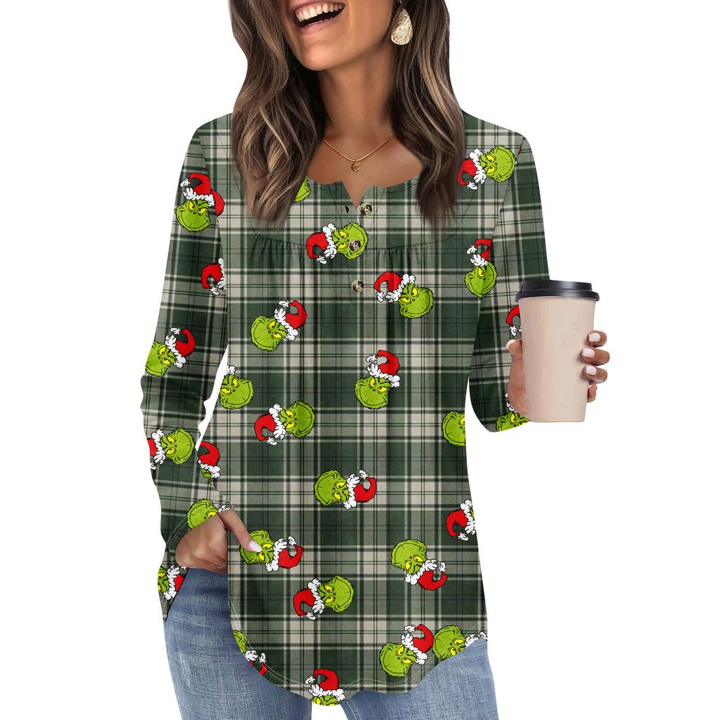 Women's Long Sleeve Tunic Loose Tops Casual Oversized Tops Pleated Tunic Button Down Casual Women's Print Tops