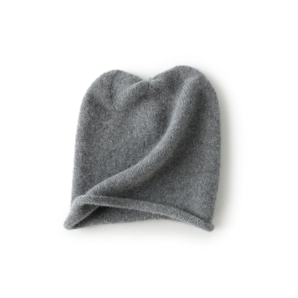Pure cashmere casual hat unilateral cold-proof knitted thermal head hat crimped solid color versatile pullover hat