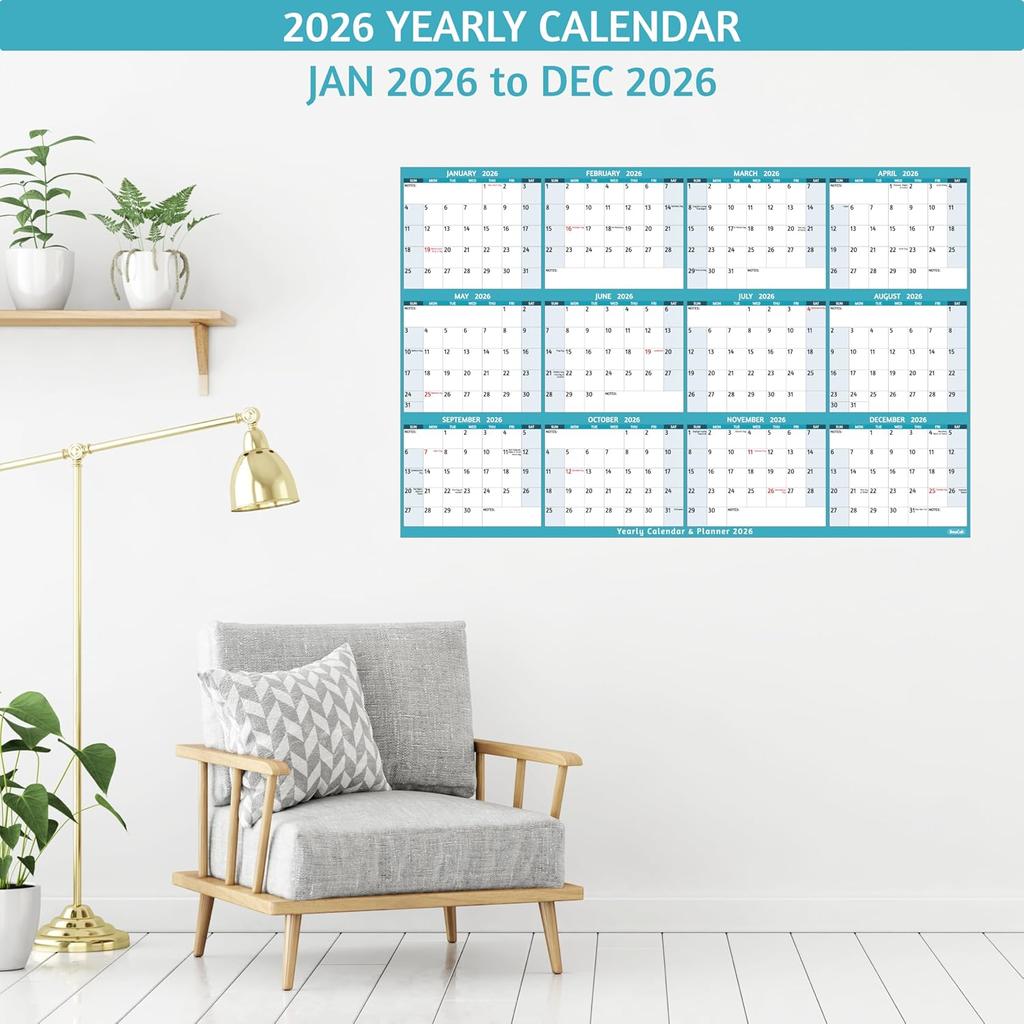 2026 Dry Erase Calendar – Large Yearly Wall calendar 2026, 38.2'' x 25.2'', 2-Side Reversible Calendar 2026, Vertical/Horizontal, Jan 2026 – Dec