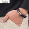 Punk Men 'S Jewelry Stainless Steel Bracelet Black Personality Leather Woven Anchor Male Wristband Rope Chain For Men Gift