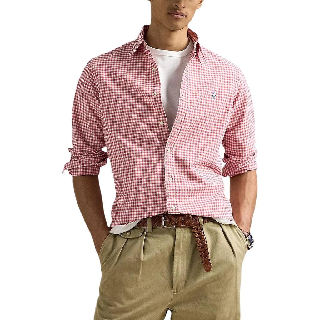 Polo Ralph Lauren FW25 Хлопковая рубашка с вышивкой в клетку на пуговицах с длинным рукавом Мужские рубашки 710973081-004