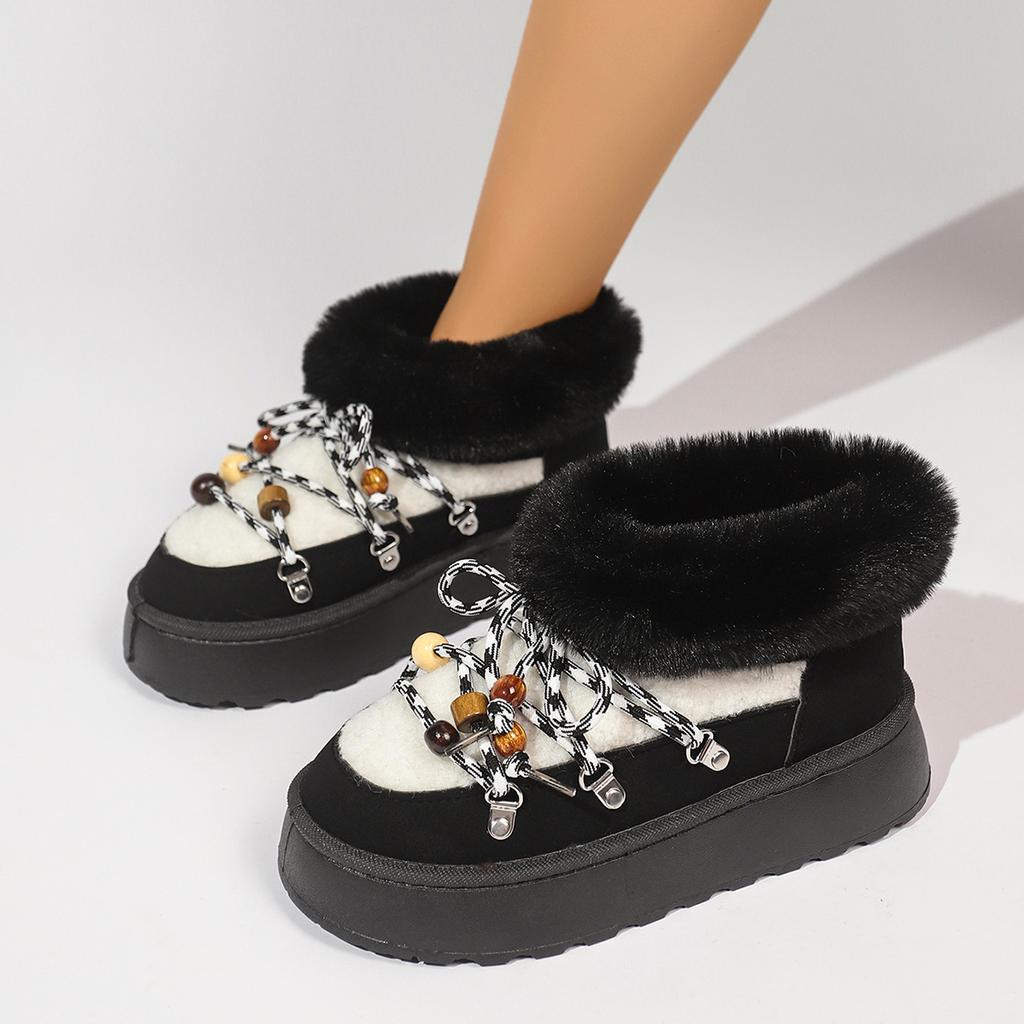 2025 New Women Boots Round Toe Outdoor Thick Bottom Shoes for Women Cross Strap Decoration Short Plush Snow Boots Women