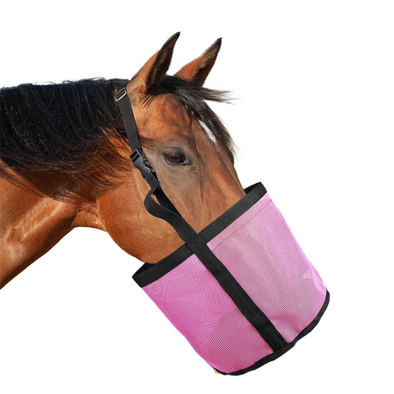 Feed Bag for Horses Grain Feedbag Slow Feeding Adjustable Elastic Strap Horse Supplies Hay Bag Horse Care Products