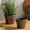 Plant Pots with Saucers Retro Flower Pot Saucer, Bronze Finish Drainage Holes, Garden Containers Holes Breathable Thickened Plastic Planter for Indoor