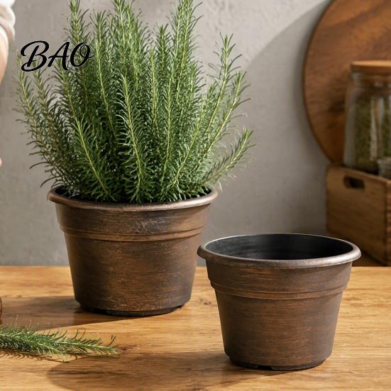 Plant Pots with Saucers Retro Flower Pot Saucer, Bronze Finish Drainage Holes, Garden Containers Holes Breathable Thickened Plastic Planter for Indoor
