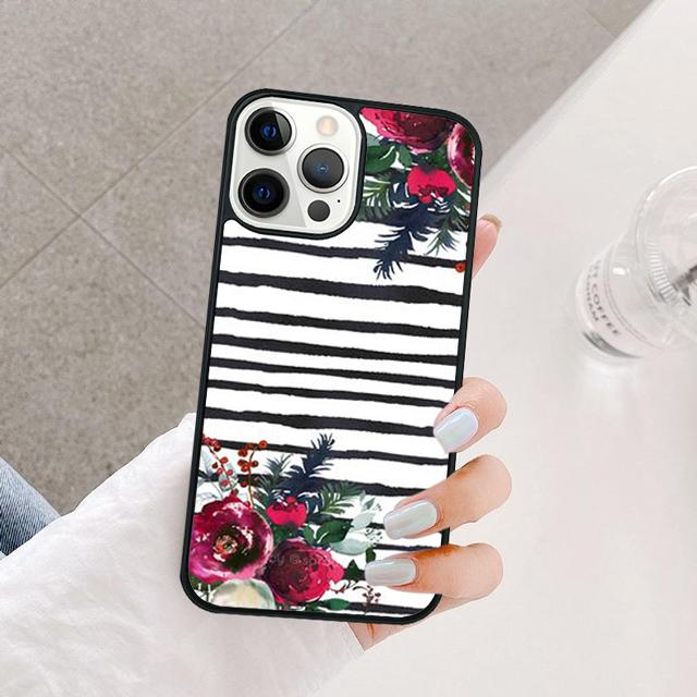 Черно-белые полоски с цветами Чехол для телефона Для iPhone 17 Air 15 16 14 13 12 Pro Max 11 Pro Max Plus Coque