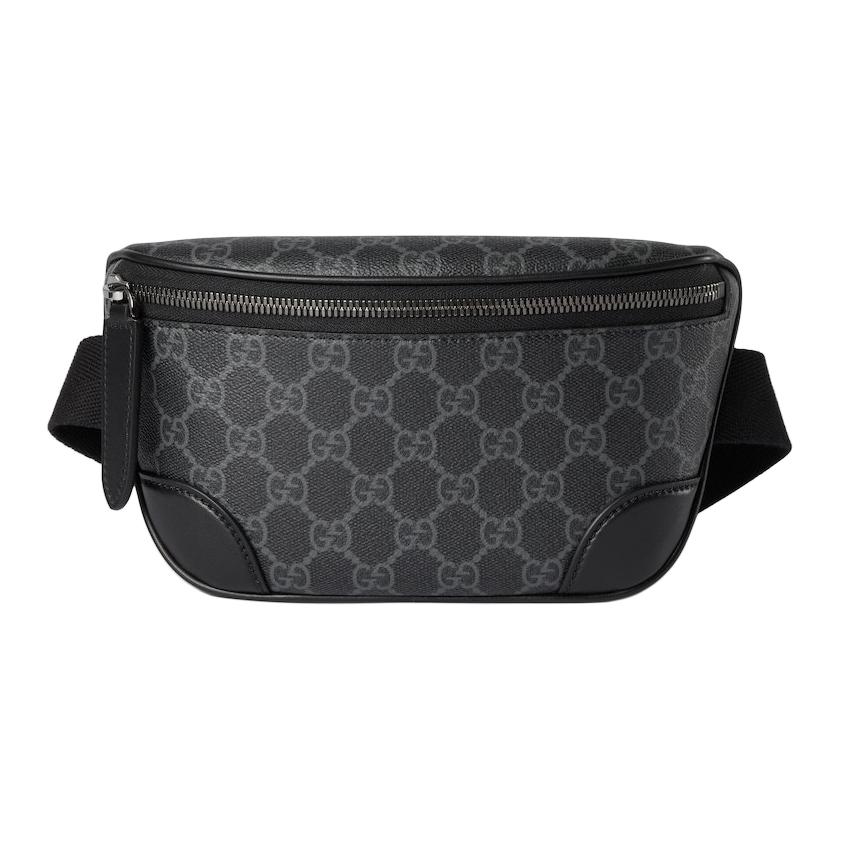 Gucci GG Emblem Adjustable Shoulder Strap Zipper Closure Monogram Coated Fabric Waist Bag Small Men waist bag Black 821165-FAED9-1000
