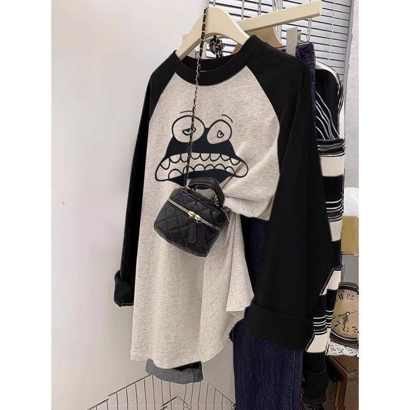 Pure Cotton Long-sleeved T-shirt Women's Autumn Large Size Bottoming Shirt Ins Trendy Loose Lazy Style Thin Top