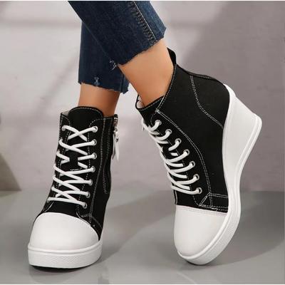 Женские кроссовки Новые на скрытой танкетке Невидимый каблук Холщовые туфли для женщин Танкетка Увеличенные Повседневные Дышащие Кроссовки на платформе Женские