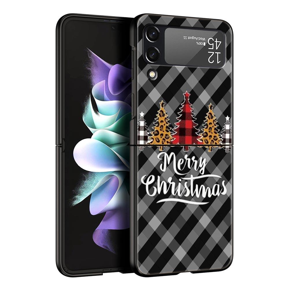 Merry Christmas Hard PC Phone Case For Samsung Galaxy Z Flip 7 6 5 4 Black Cover For Galaxy Z Flip 3 Foldable Fundas Shell Capas