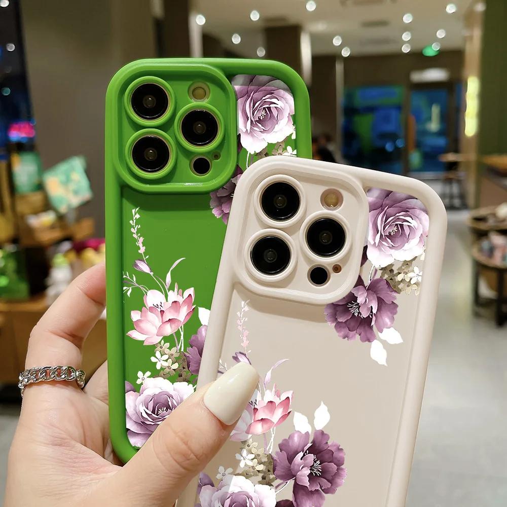 Peony Flower Phone Case For iPhone 15 Pro Max Case iPhone 16E 11 12 13 14 Soft Silicone Shockproof Phone Bumper Cover Case
