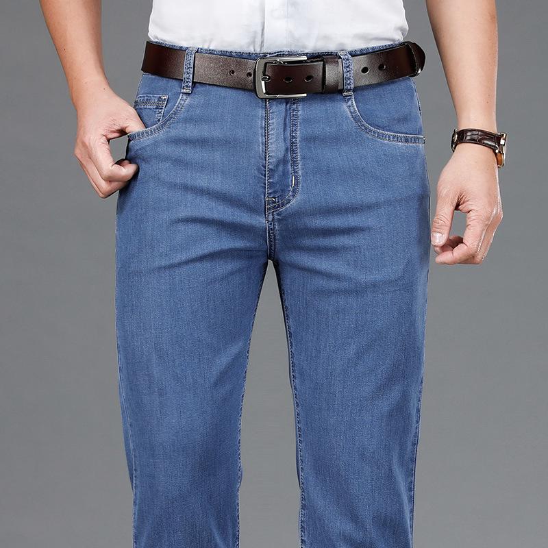 Мужские эластичные летние прямые джинсы свободного кроя для стиля business casual