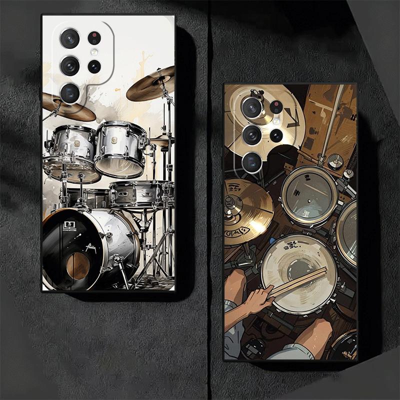 Drum Set Rock Music Soft Phone Case for Samsung Galaxy S26 S25 Edge S24 Ultra S23 Plus S22 S21 FE S20 Black Cover Back Shell