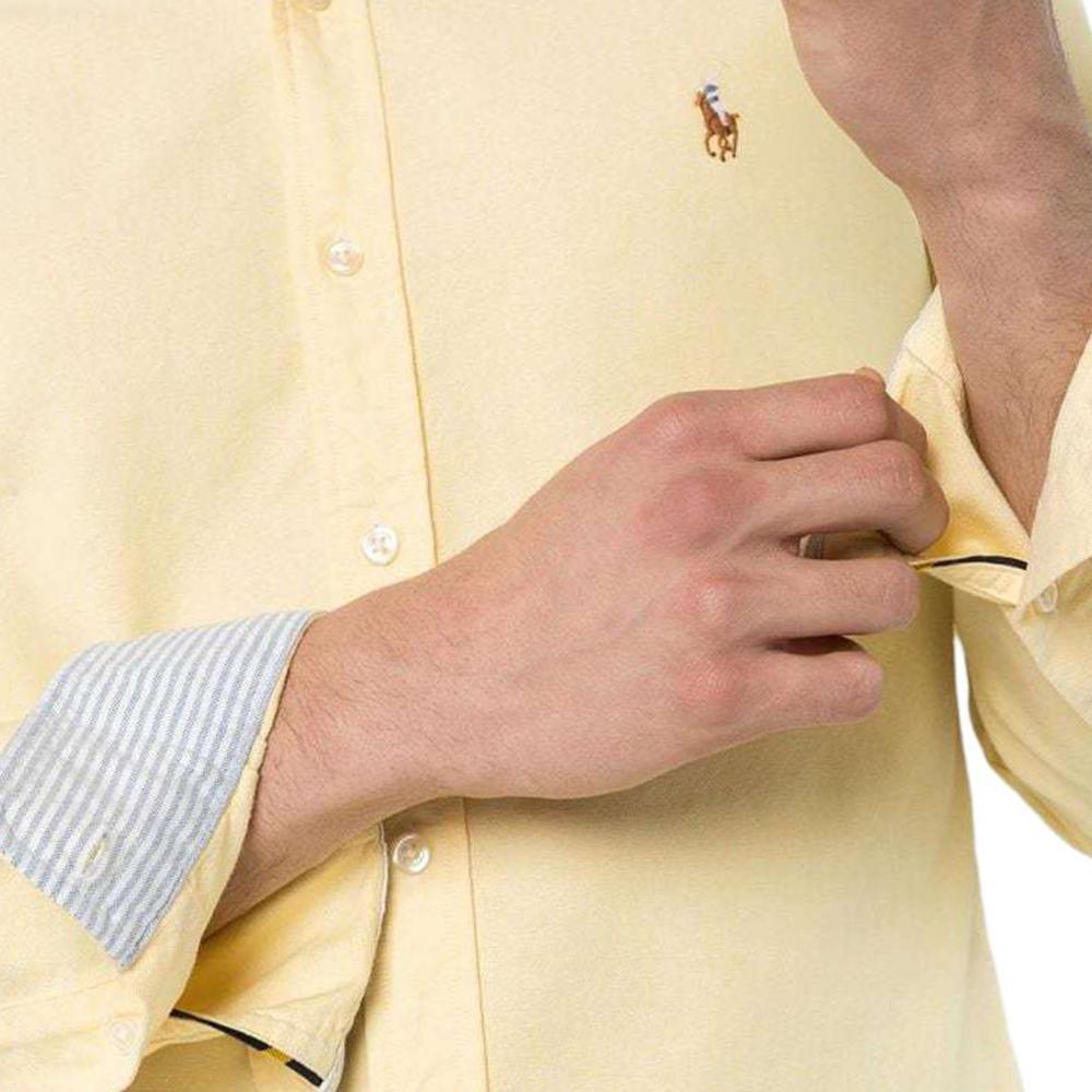 Polo Ralph Lauren SS22 Однотонная Прямой крой Маленький вышитый логотип Повседневная рубашка с длинным рукавом Мужские рубашки Желтый 710792161-004