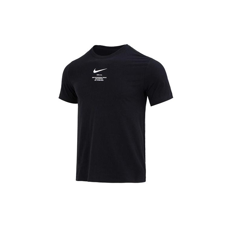 Nike Спортивная футболка с большим логотипом Swoosh для бега и тренировок, хлопковая, черная DZ2882-010