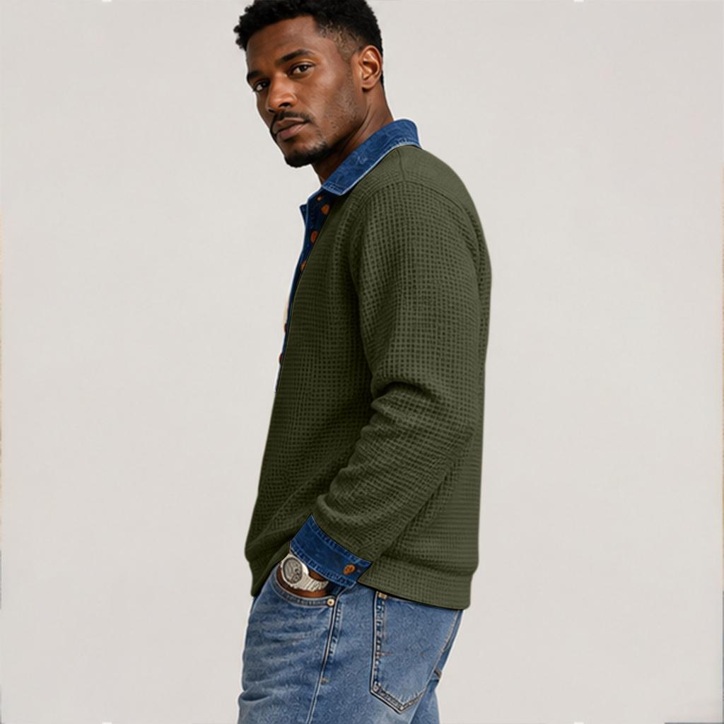 Men's Casual Loose Fit Knit Long Sleeve Pullover with Buttons, Color