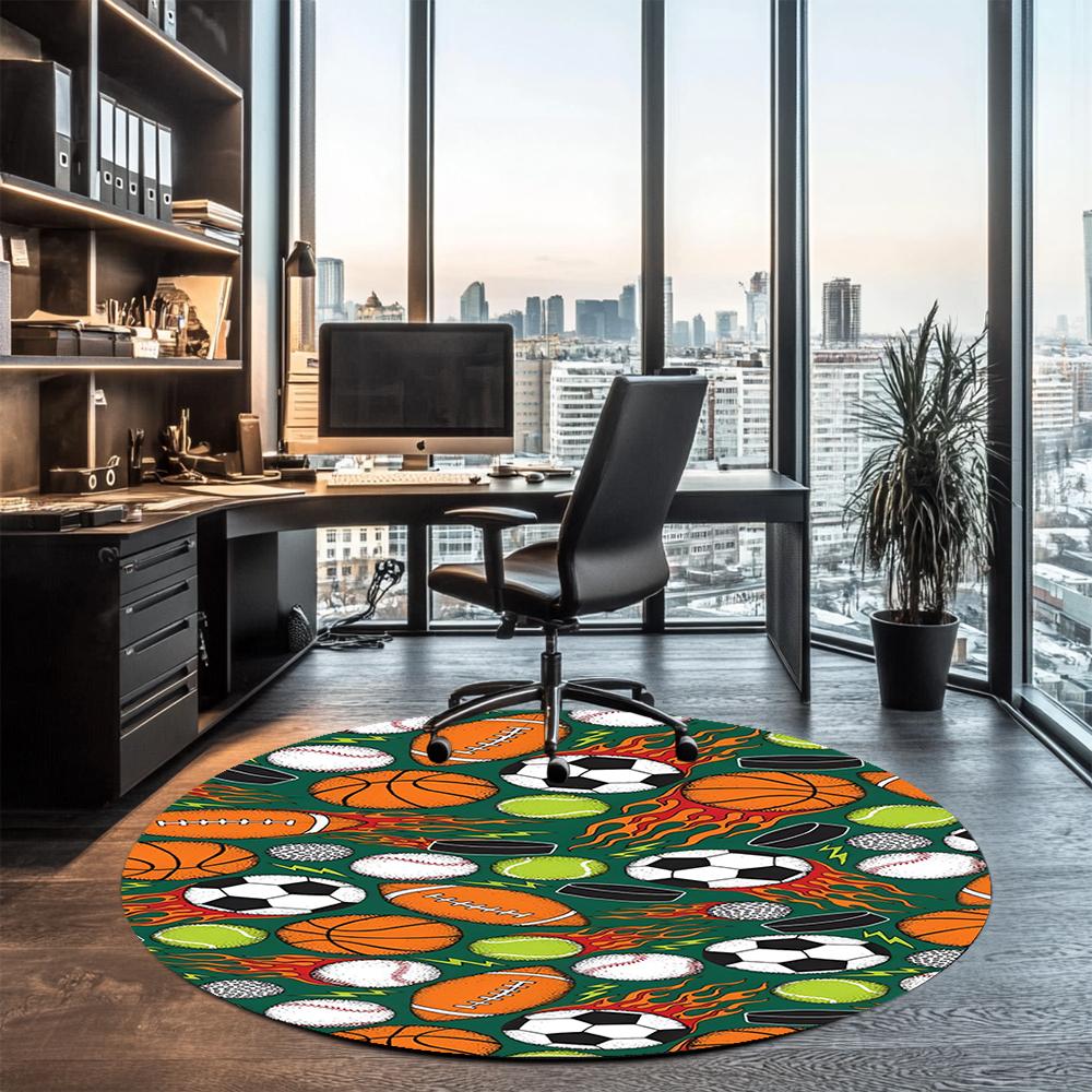 ball sports Printed Round Rug Carpet Chair Rug Area Rug Entryway Doormats,for Office Chair Living Room Bedroom Kitchen Room.