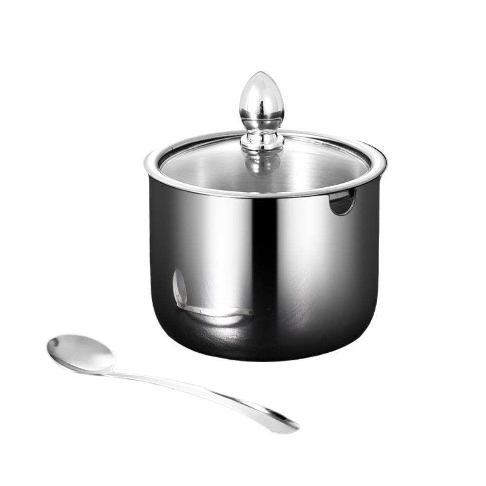 Wide-mouth Kitchen Condiment Pots with Soup Spoon Condiment Container Spice Jar Dining Table