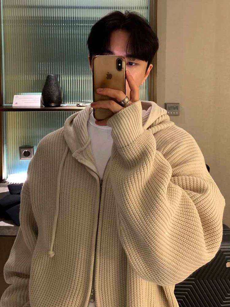 Мужской модный универсальный кардиган-свитер с капюшоном на осень/зиму однотонный