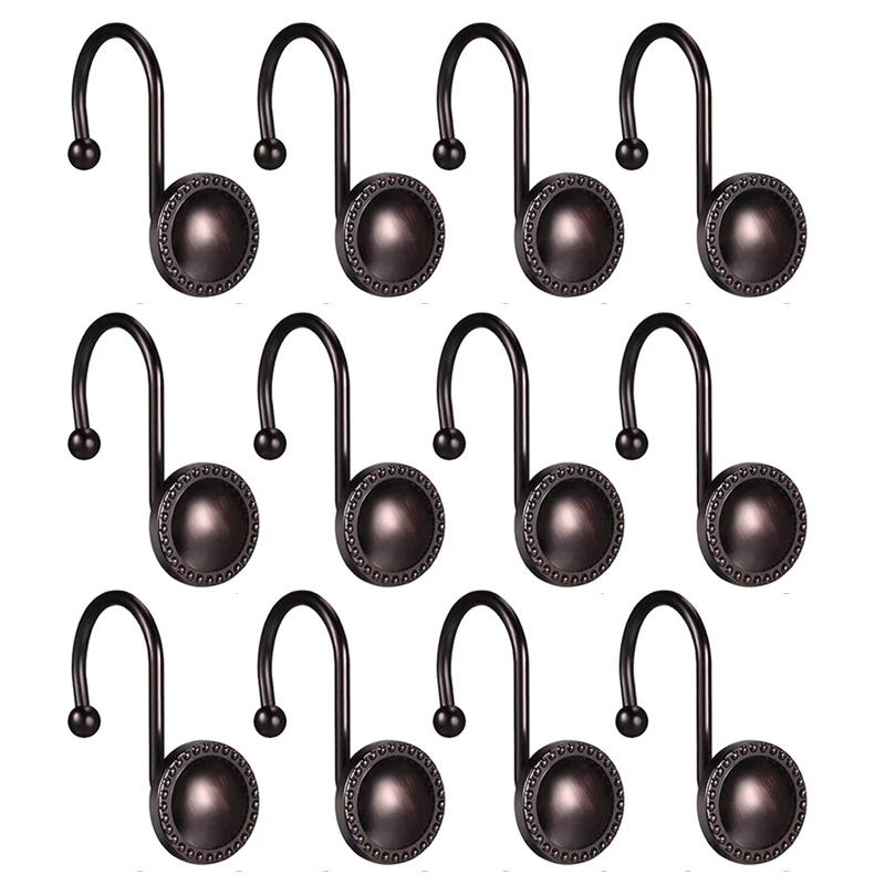 12PCS Antique Decorative Shower Curtain Hooks Rustproof Oil Rubbed Bronze Curtain Ring for Bathroom Curtains Rod