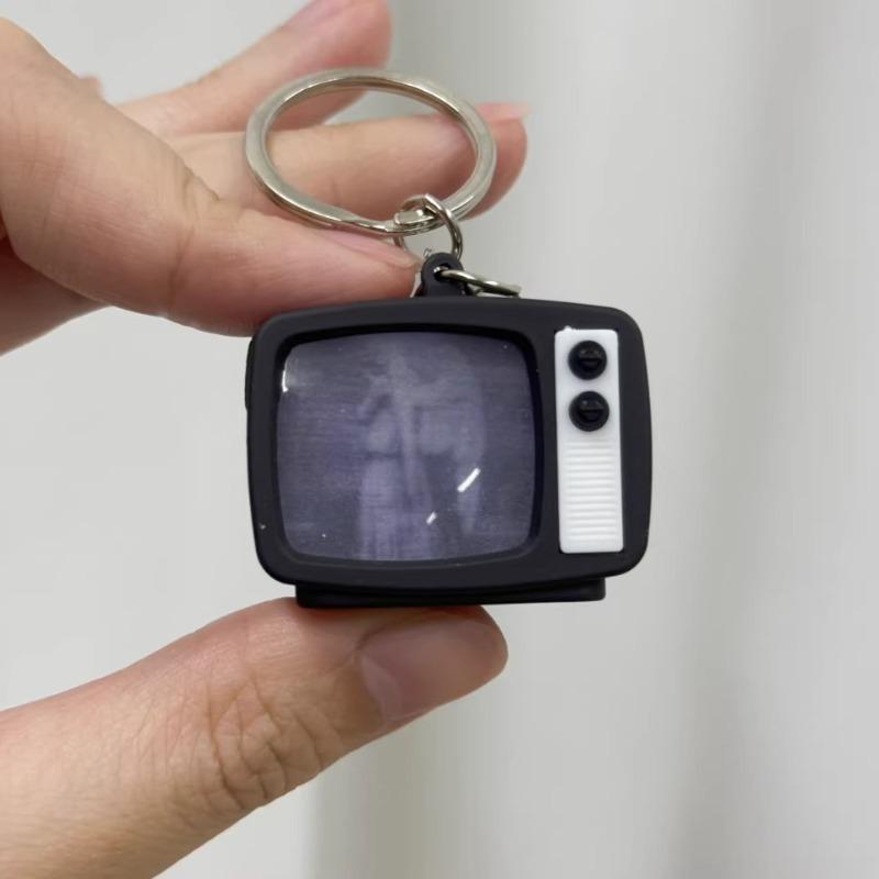 Retro TV Shaped Keychain with Light & Sound Miniature Television Tv Model Toy Pendant for Bag Charm Key Ring Chain