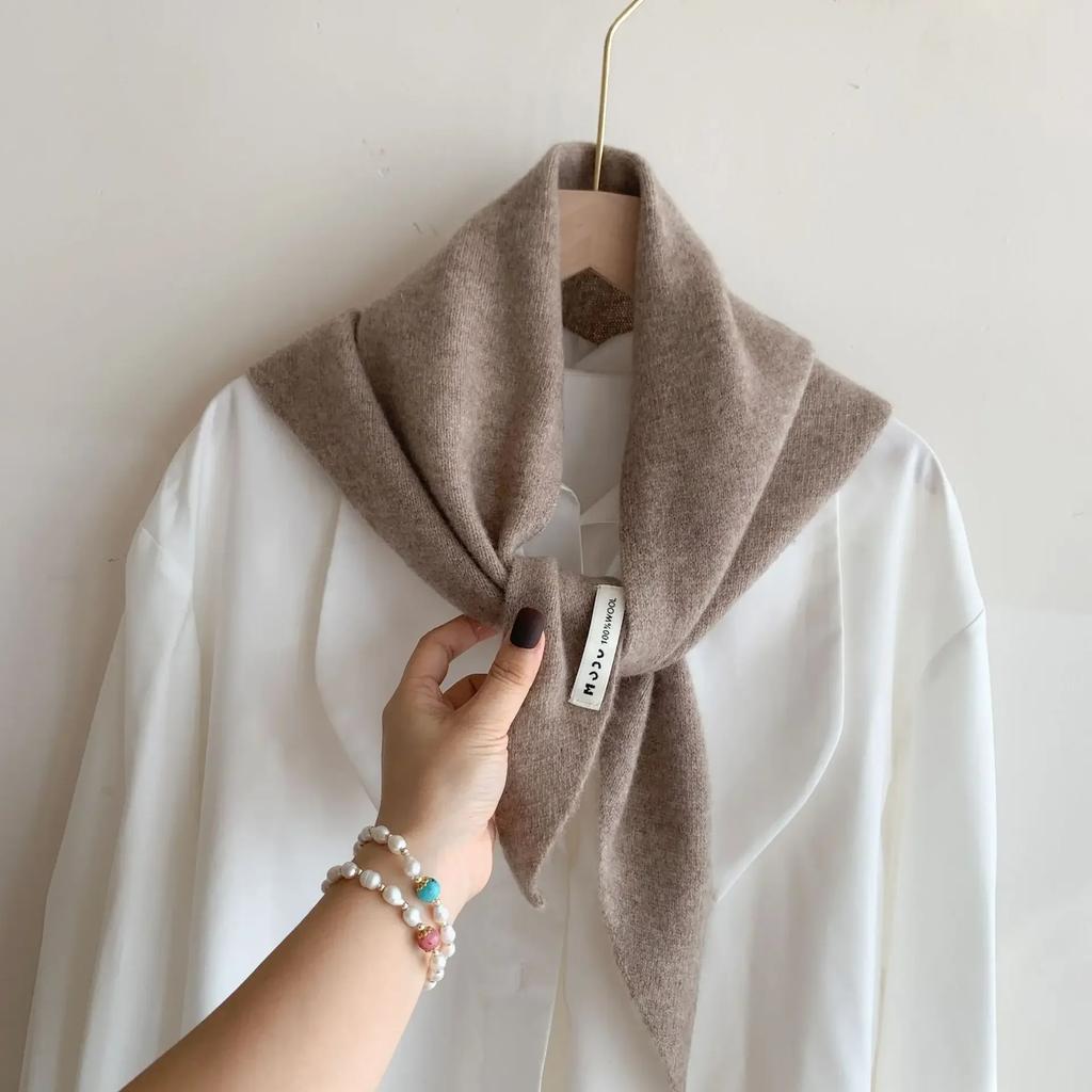 British Korean Style Niche Wool Knitted Triangular Scarf Women Headscarf Knitted Scarf Multi-functional Warm Knitted Scarf