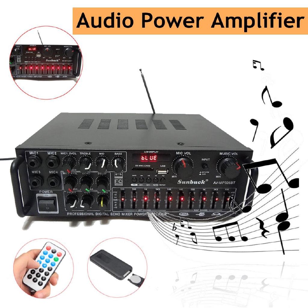 2000W 326BT 12V/110V Bluetooth 2.0 Channel Audio Power HiFi Amplifier Stereo AV Amp Speaker Support 4 Microphone with Remote