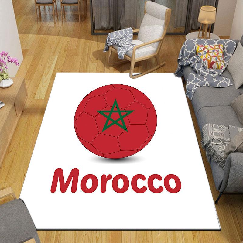 Morocco National Football Team Flannel Printed Carpet, Home Sofa Decoration for Living Room & Bedroom, Non‑Slip Play Flannel Floor Mat for Game Room