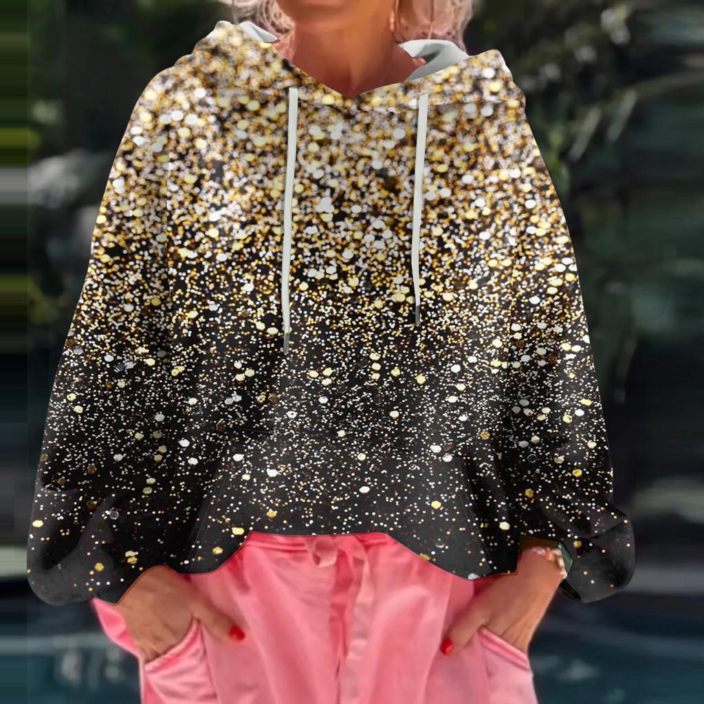 Women's Floral Print Loose Casual Long Sleeved Hooded Sweatshirt