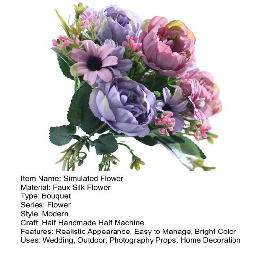 Имитация пиона Реалистичный искусственный букет с зелеными листьями и ветками